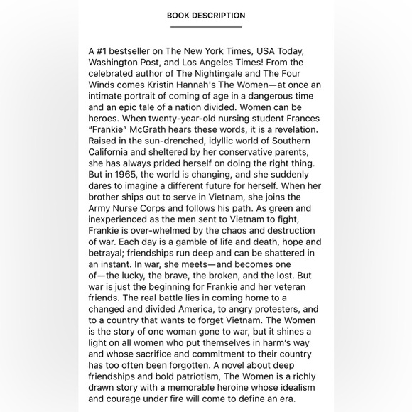 The Women by Kristin Hannah Hardcover Book Historical Fiction - Picture 14 of 16